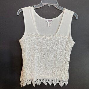 Vejaiz Designs Ivory Lace Crochet Stretch Sleeveless Blouse/ Tank Top Sz L EUC